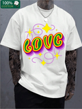 Men's T-Shirt Vibrant Retro Swirls Bright Stars Around Love Text