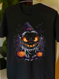 Men's T-Shirt Dark Night With Witch Hat Grinning Pumpkin Surrounded By Haunted Trees