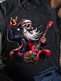Men's T-Shirt Electric Holiday Cheer With Christmas Lights Rocking Santa Claus