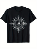 Men's T-Shirt Directional Letters With Intricate Compass Elements Circling Sailboat