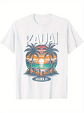 Men's T-Shirt Kauai Hawaii Vibrant Sunset Beach With Palm Trees And Ocean Waves
