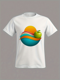 Men's T-Shirt Flowing Vibrant Waves With Rising Sun Beside Fresh Green Apple