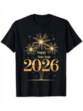 Men's T-Shirt Happy New Year Golden Fireworks Display With Sparkling Stars And 2026 Number