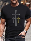 Men's T-Shirt Minimalist Urban Silhouettes With Three Stylized Metallic Crosses