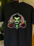 Men's T-Shirt Green Vampire Smiling With Pumpkins Framed By Dark Halloween Night
