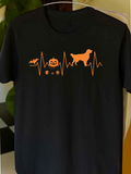 Men's T-Shirt Halloween Pumpkin Bat And Dog Silhouette With Heartbeat Line Dog