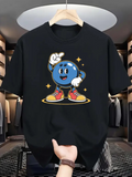 Men's T-Shirt Cartoon Style Smiling Blue Bowling Ball Surrounded By Golden Stars Character