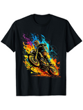 Men's T-Shirt Colorful Flames Bursting With Motion Surrounding Fiery Extreme Sports Motorcycle