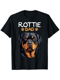 Men's T-Shirt Rottie Dad Lifelike Dog Portrait Surrounded By Playful Orange Paw Prints Rottweiler