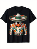 Men's T-Shirt Colorful Mexican Folk Sombrero With Decorative Embroidery And Festive Suit Design