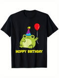 Men's T-Shirt Hoppy Birthday Party Hat With Red Balloon And Smiling Cartoon Frog