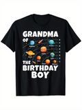 Men's T-Shirt Grandma Of The Birthday Boy Colorful Planets Orbiting In Outer Space Solar System