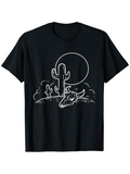Men's T-Shirt Desert Landscape With Cactus And Steer Skull Under Rising Moon