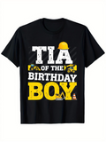 Men's T-Shirt Tia Of The Birthday Boy Construction Cranes With Safety Helmet Graphic Shirt