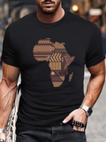 Men's T-Shirt Earth Tone Tribal Patterns Across Bold Continent Outline Map