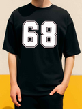 Men's T-Shirt Bold White Outline Numbers On Solid Black Shirt 68