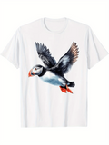 Men's T-Shirt Vivid Watercolor Style Flying With Outstretched Wings Puffin