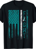 Men's T-Shirt Distressed Teal Flag With Ribbon And Word Fight Symbolic Fight