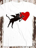 Men's T-Shirt Mischievous Cat With Wings Shooting Arrow At Bright Red Heart