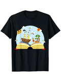 Men's T-Shirt Tropical Adventure Scene With Open Book And Pirate Ship