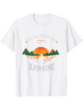Men's T-Shirt Id Rather Be Kayaking Vibrant Orange Mountain Sunset With Serene Lake Waters Kayak