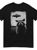 Men's T-Shirt Cosmic Night Encounter With Curious Raccoon Watching Alien Spaceship