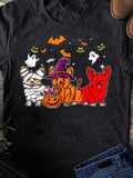 Women's T-Shirt Halloween Night With Ghosts Bats And Adorable Dogs In Costumes