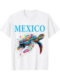 Men's T-Shirt Mexico Colorful Splashes Swimming Among Paint Drops Sea Turtle