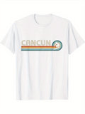 Men's T-Shirt Cancun Retro Stripe With Palm Tree At The Ocean Shore