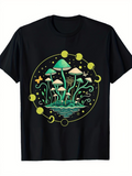 Men's T-Shirt Enchanted Moon Phases With Sparkling Pond And Whimsical Mushrooms