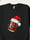 Men's T-Shirt Festive Holiday Lights Wrapping A Santa Hat Football