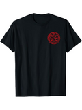 Men's T-Shirt Intricate Red Circular Emblem Over Classic Plain Cotton T Shirt