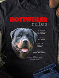 Men's T-Shirt Rottweiler Rules Happy Dog With Bold Red Lettering