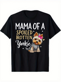 Men's T-Shirt Mama Of A Spoiled Rotten Yorkie With Adorable Cartoon Puppy Pink Bow Hearts
