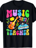 Men's T-Shirt Music Teacher Colorful Instruments With Flowers And Musical Notes T Shirt