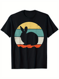 Men's T-Shirt Retro Sunset Stripes With Silhouetted Rabbit Graphic Among Vintage Colors Rabbit