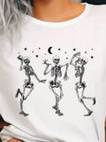 Women's T-Shirt Three Dancing Skeletons Under Crescent Moon And Scattered Stars