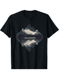 Men's T-Shirt Snow Capped Peaks Reflected In Still Lake With Misty Forest Mountains