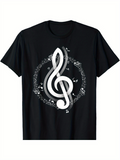 Men's T-Shirt Monochrome Musical Notes Encircling A Central Treble Clef Symbol