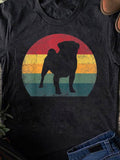 Men's T-Shirt Vintage Striped Circle With Silhouette Against Retro Sunset Pug
