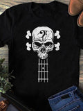 Men's T-Shirt Dark Guitar Neck With Classic Skull And Bone Motif