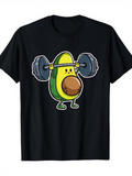 Men's T-Shirt Cartoon Avocado Character Lifting Weights With Smiling Face
