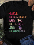 Men's T-Shirt Rescue Save Love The Abandoned Surrounded By Colorful Text And Animal Silhouettes