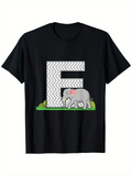 Men's T-Shirt Gray Elephant With Zigzag Letter E Standing On Green Grass