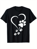 Men's T-Shirt Playful Paw Prints With Flowing Heart And Large Pet Paw