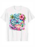 Men's T-Shirt Girls Trip 2025 Glittering Shell With Tropical Flowers And Palm
