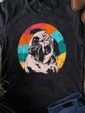 Men's T-Shirt Vintage Rainbow Circle With Playful Pug Under Colorful Stripes Dog