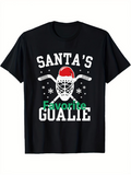 Men's T-Shirt Santas Favorite Goalie With Hockey Mask Sticks And Christmas Snowflakes