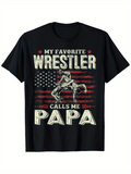 Men's T-Shirt My Favorite Wrestler Calls Me Papa Vintage Flag Bold Design Wrestler