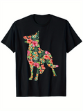 Men's T-Shirt Colorful Floral Pattern With Blooms Covering Silhouette Of Dog